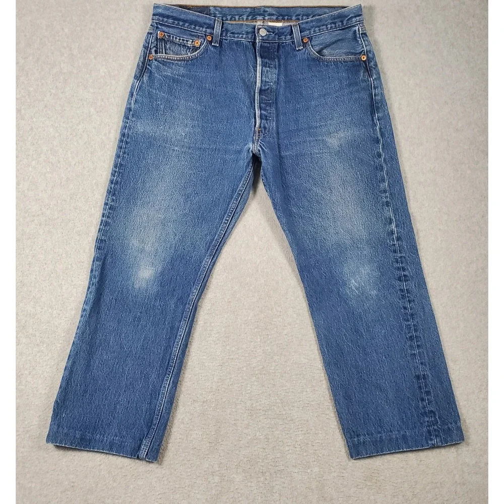 Vintage Levis 501 Jeans FITS 34X25 tag 38x34 Blue Denim Button Fly 90s *Hemmed